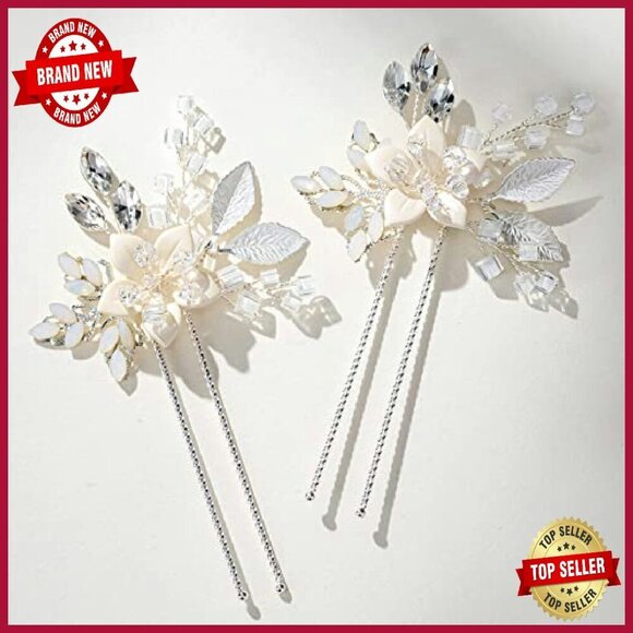Handmade Wedding Hair Comb & Pins Set with Crystals & Ceramic Flowers main image 5